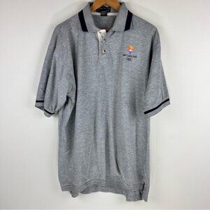 Vtg Y2K Salt Lake City Olympics Gray Polo Shirt Men's L